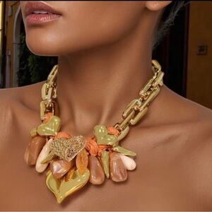 Chunky Gold and Orange Statement Necklace